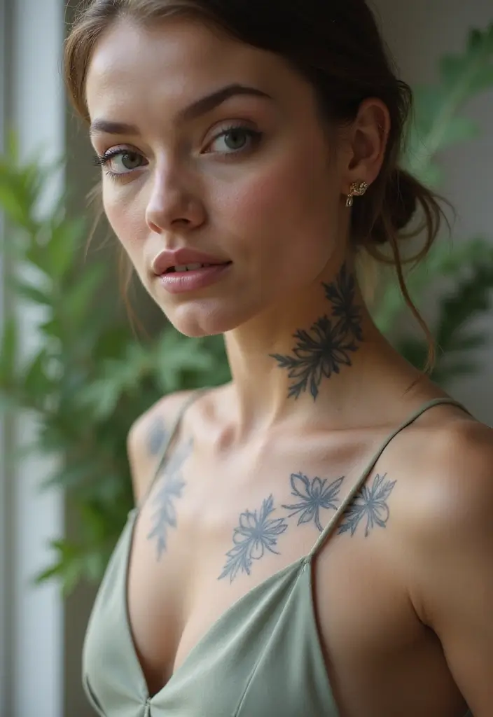 25 Subtle Neck Tattoos for Women: Minimalist & Elegant Ink - 8. Geometric Flowers
