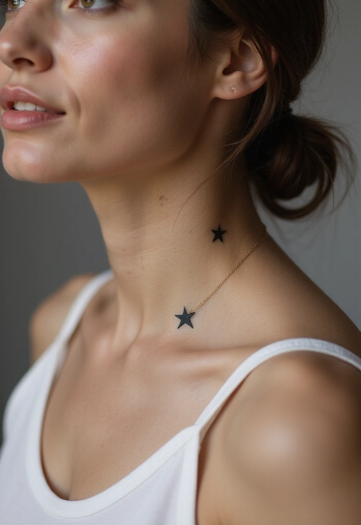 25 Subtle Neck Tattoos for Women: Minimalist & Elegant Ink - 9. Minimalist Stars