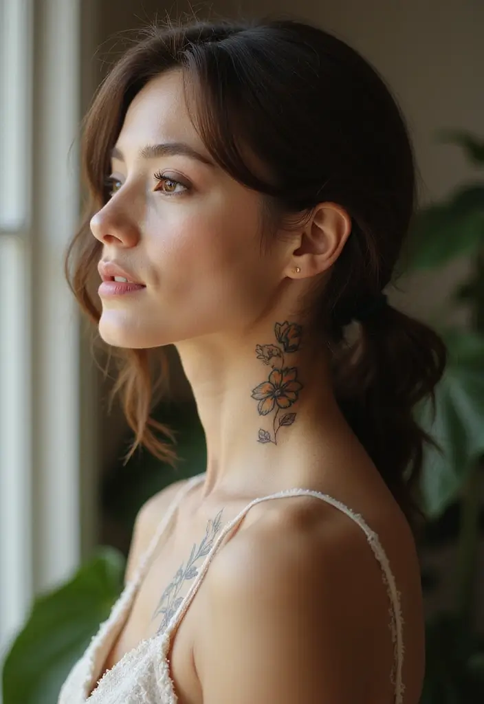 25 Subtle Side Neck Tattoos for Women: Understated Elegance - 1. Whispering Blooms