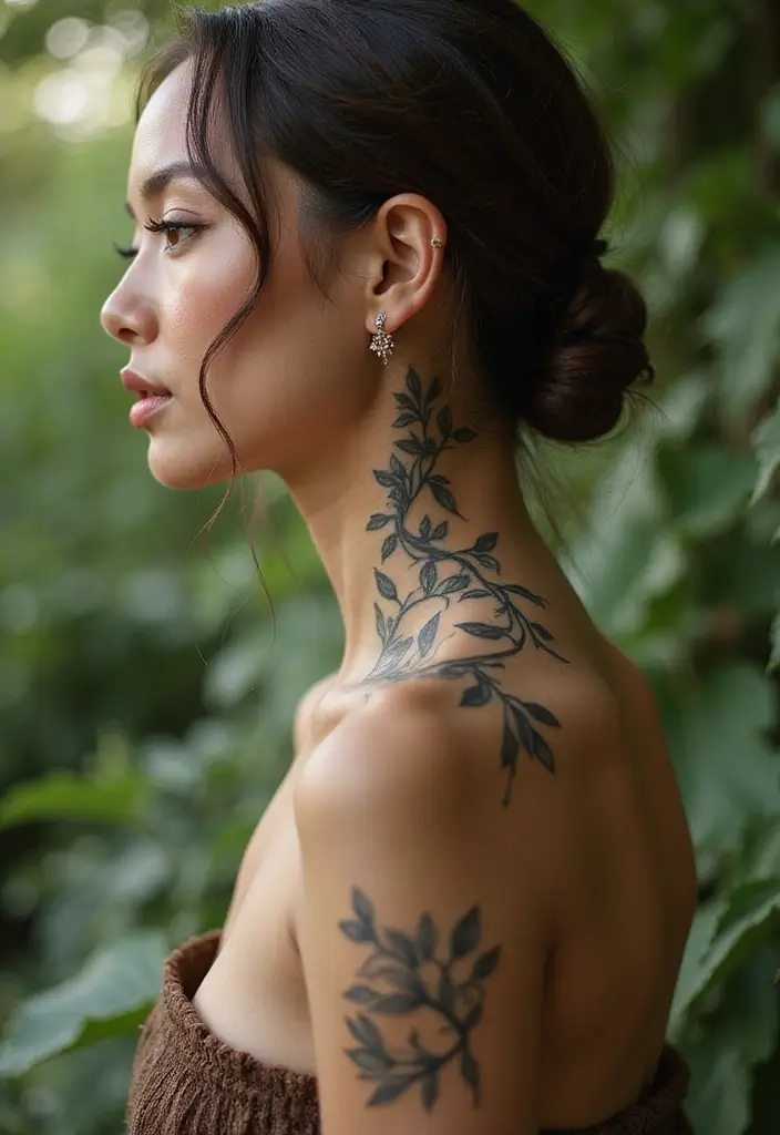 25 Subtle Side Neck Tattoos for Women: Understated Elegance - 11. Sweet Ivy Vines