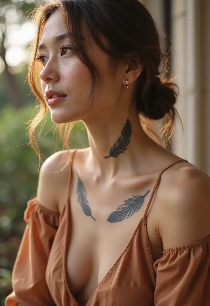 25 Subtle Side Neck Tattoos for Women: Understated Elegance - 12. Feathered Dreams