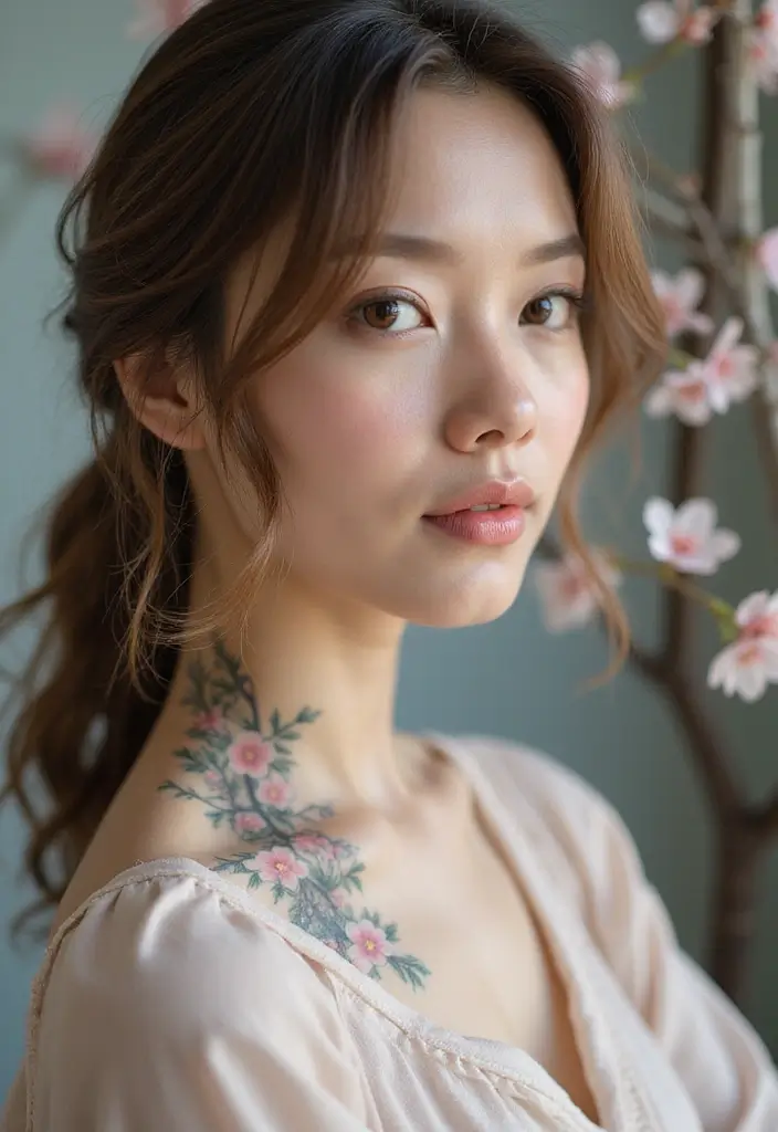 25 Subtle Side Neck Tattoos for Women: Understated Elegance - 15. Subtle Cherry Blossom