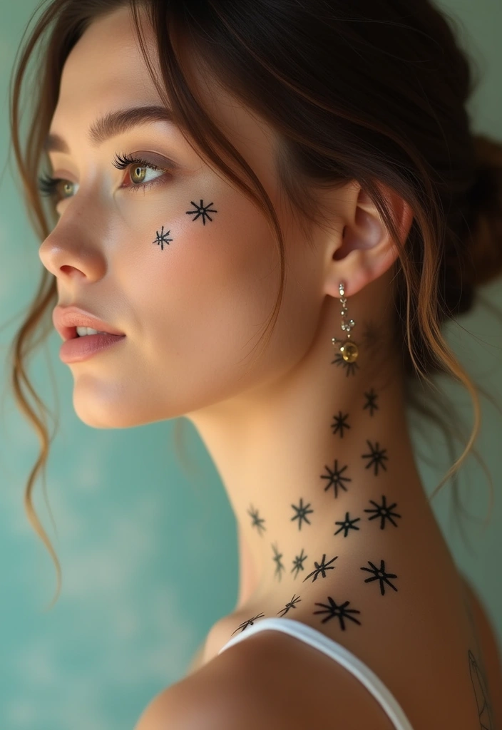 25 Subtle Side Neck Tattoos for Women: Understated Elegance - 16. Whimsical Stars