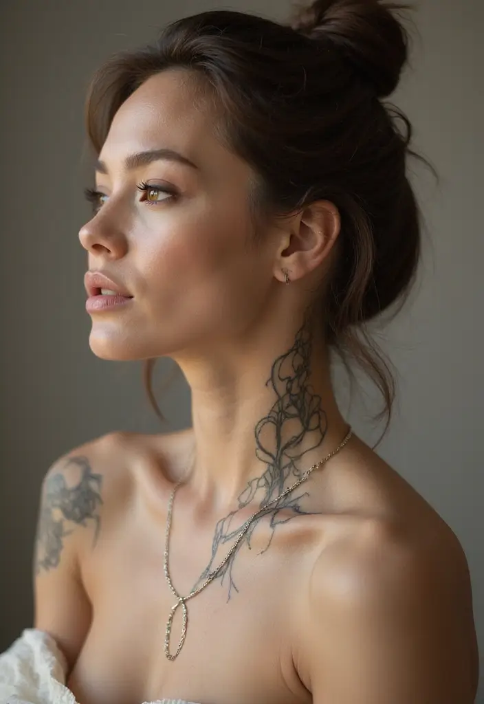 25 Subtle Side Neck Tattoos for Women: Understated Elegance - 18. Abstract Art Lines