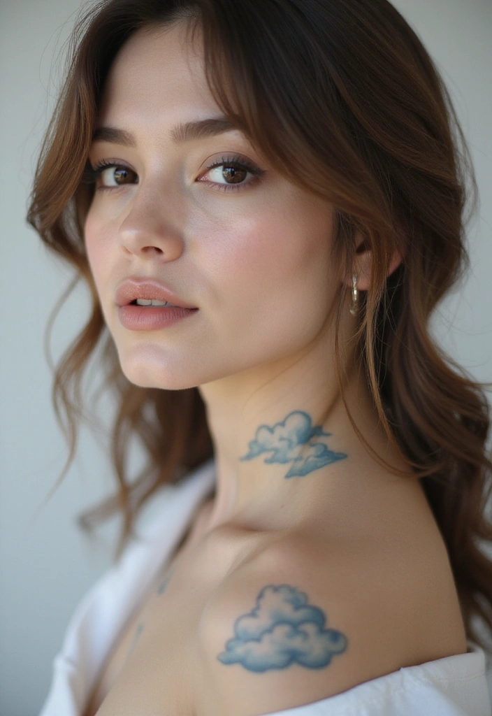 25 Subtle Side Neck Tattoos for Women: Understated Elegance - 19. Floating Clouds