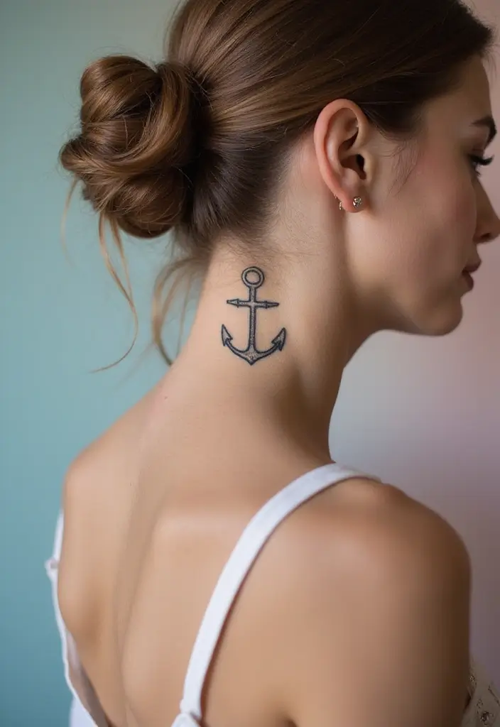 25 Subtle Side Neck Tattoos for Women: Understated Elegance - 20. Simple Anchor