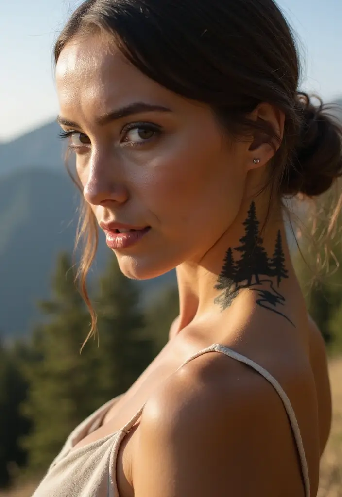 25 Subtle Side Neck Tattoos for Women: Understated Elegance - 22. Nature’s Silhouette