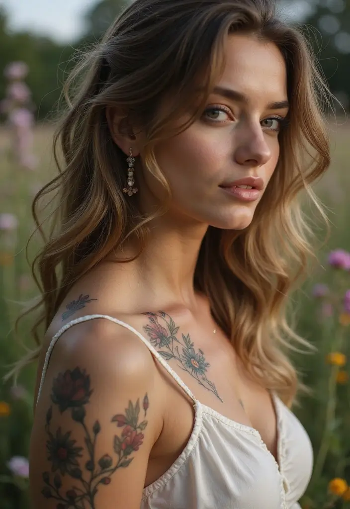 25 Subtle Side Neck Tattoos for Women: Understated Elegance - 3. Elegant Wildflowers