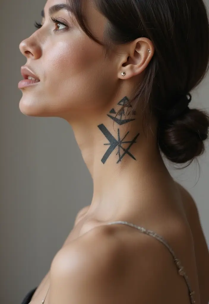 25 Subtle Side Neck Tattoos for Women: Understated Elegance - 4. Delicate Geometrical Shapes