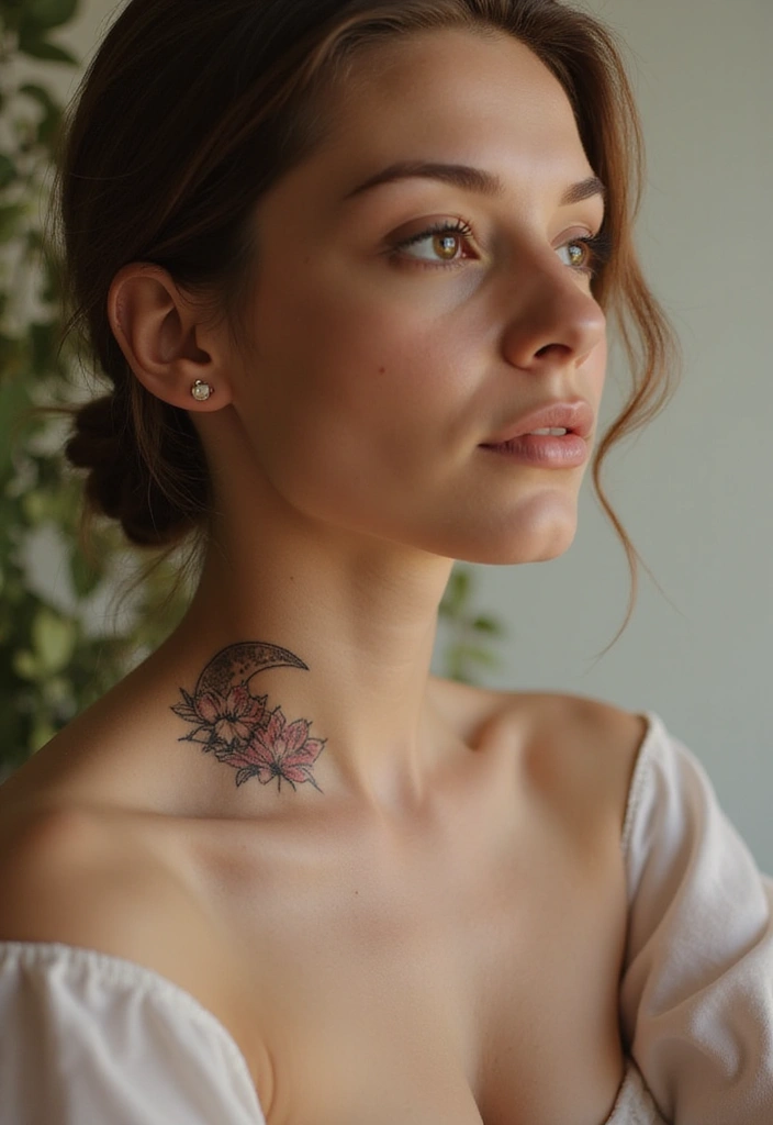 25 Subtle Side Neck Tattoos for Women: Understated Elegance - 6. Cute Crescent Moon