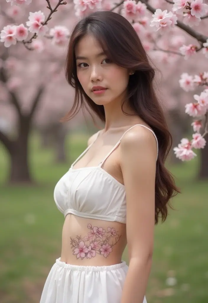 26 Beautiful Belly Tattoos for Women: Artistic & Feminine - 6. Charming Cherry Blossoms