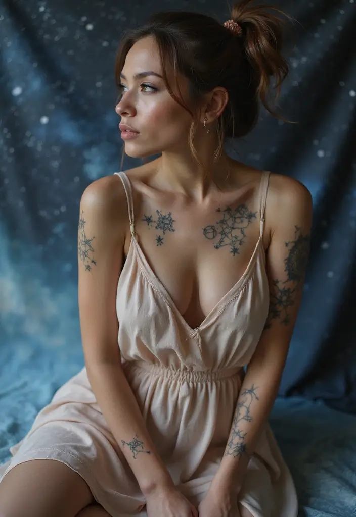 26 Bold Thigh Tattoos for Women in Black Ink: Timeless Style - 19. Constellation Tattoos