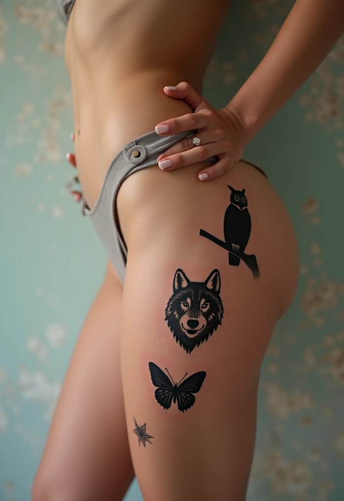 26 Bold Thigh Tattoos for Women in Black Ink: Timeless Style - 23. Animal Silhouettes