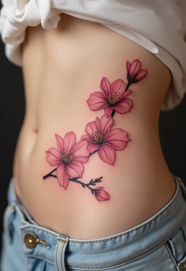 26 Creative Stomach Tattoos for Women: Unique & Personal - 10. Cherry Blossom