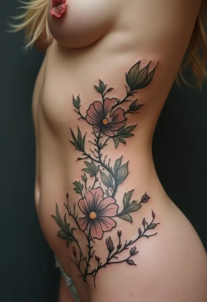 26 Creative Stomach Tattoos for Women: Unique & Personal - 13. Ivy and Florals