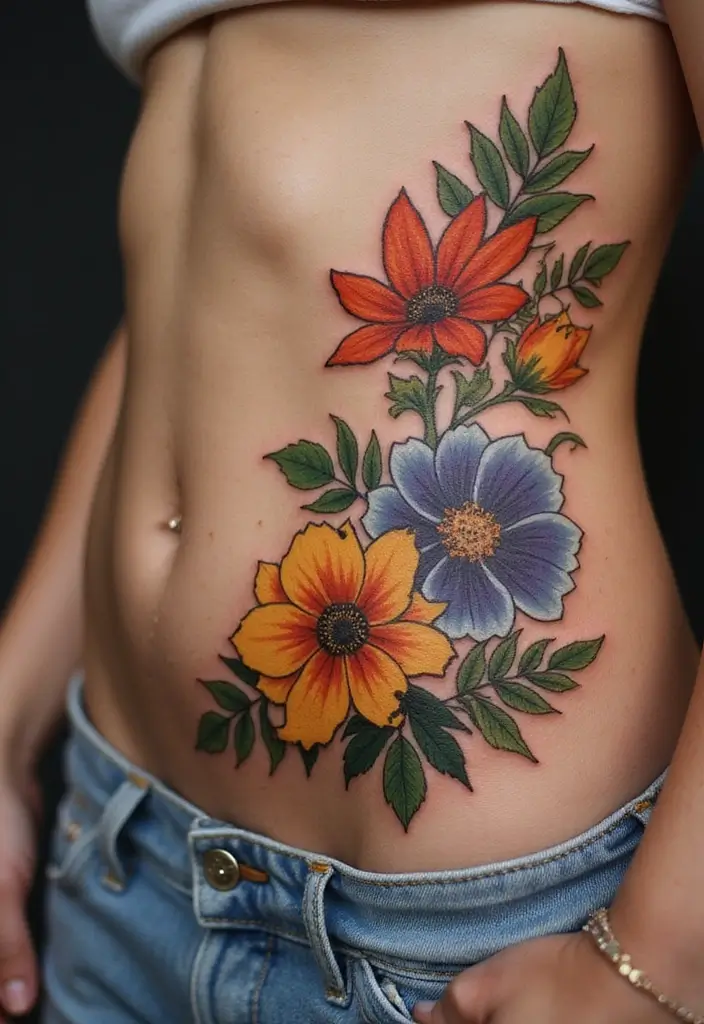 26 Creative Stomach Tattoos for Women: Unique & Personal - 18. Seasonal Blooms