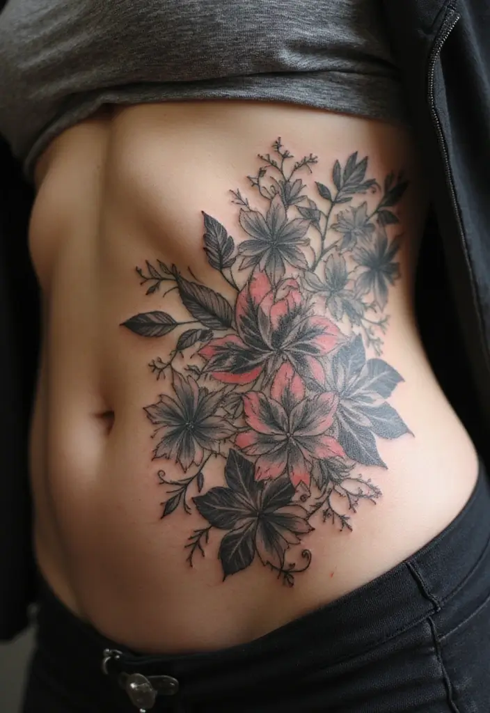 26 Creative Stomach Tattoos for Women: Unique & Personal - 19. Floral Geometric