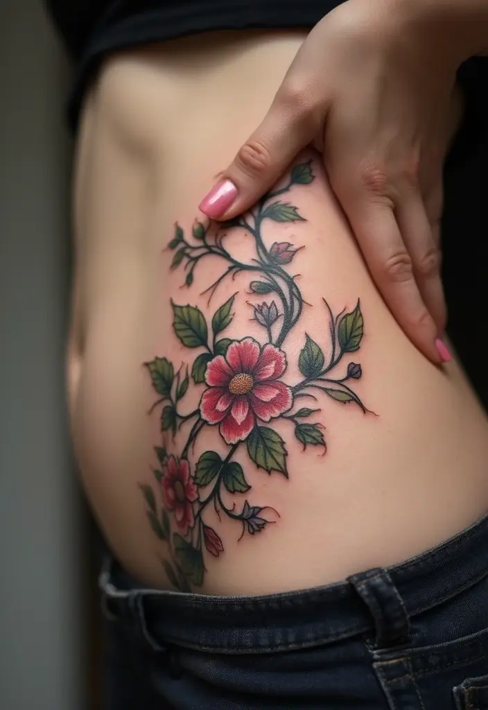 26 Creative Stomach Tattoos for Women: Unique & Personal - 23. Floral Vines