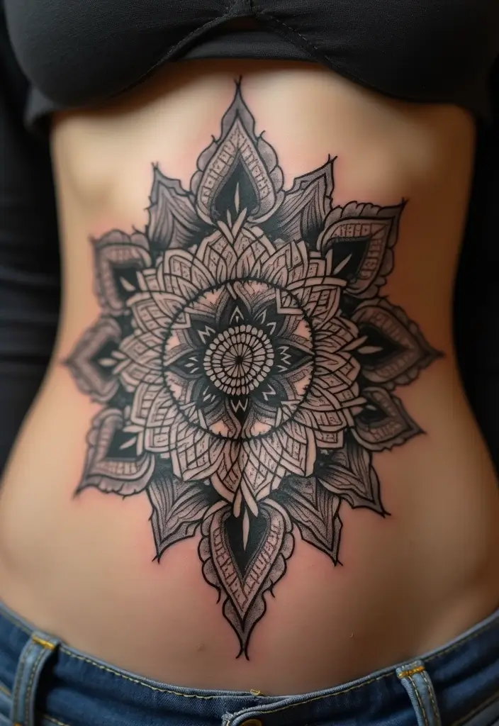 26 Creative Stomach Tattoos for Women: Unique & Personal - 6. Floral Mandala