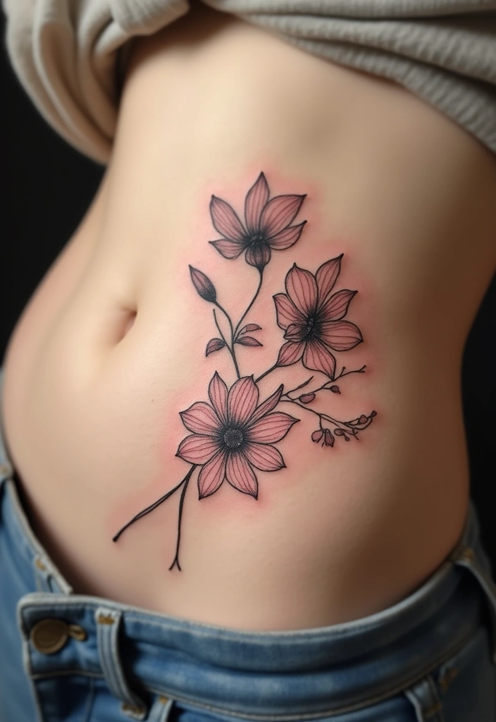 26 Creative Stomach Tattoos for Women: Unique & Personal - 7. Minimalist Floral