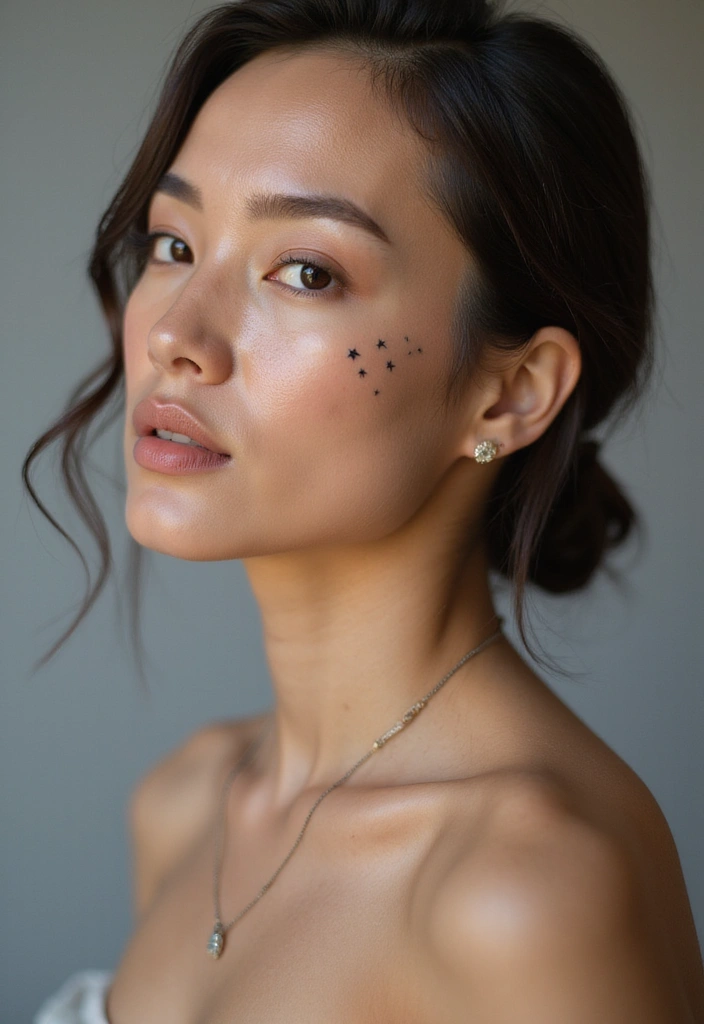 26 Daring Face Tattoos for Women: Edgy & Expressive Art - 1. Tiny Stars on the Cheekbone