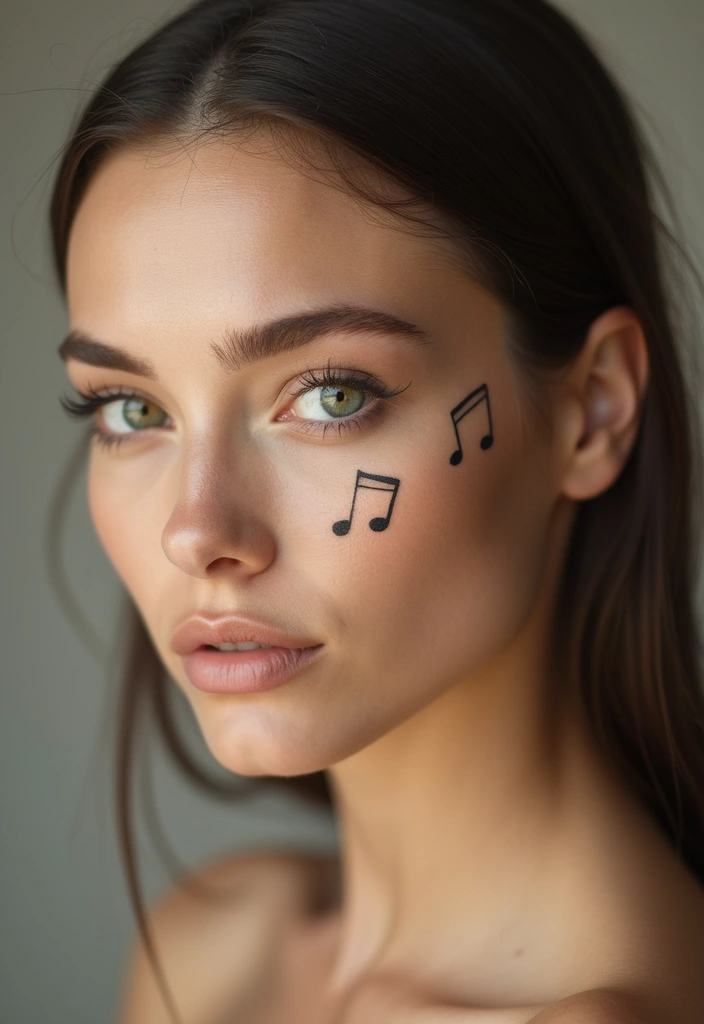 26 Daring Face Tattoos for Women: Edgy & Expressive Art - 15. Minimalist Music Notes
