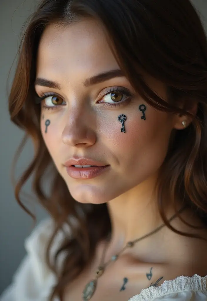 26 Daring Face Tattoos for Women: Edgy & Expressive Art - 21. Vintage Keys