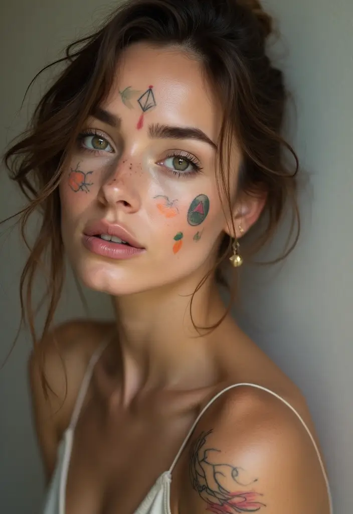 26 Daring Face Tattoos for Women: Edgy & Expressive Art - 22. Abstract Shapes