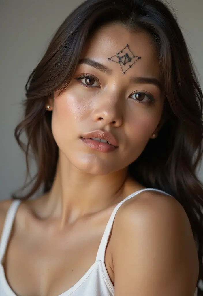 26 Daring Face Tattoos for Women: Edgy & Expressive Art - 4. Geometric Shapes on the Forehead