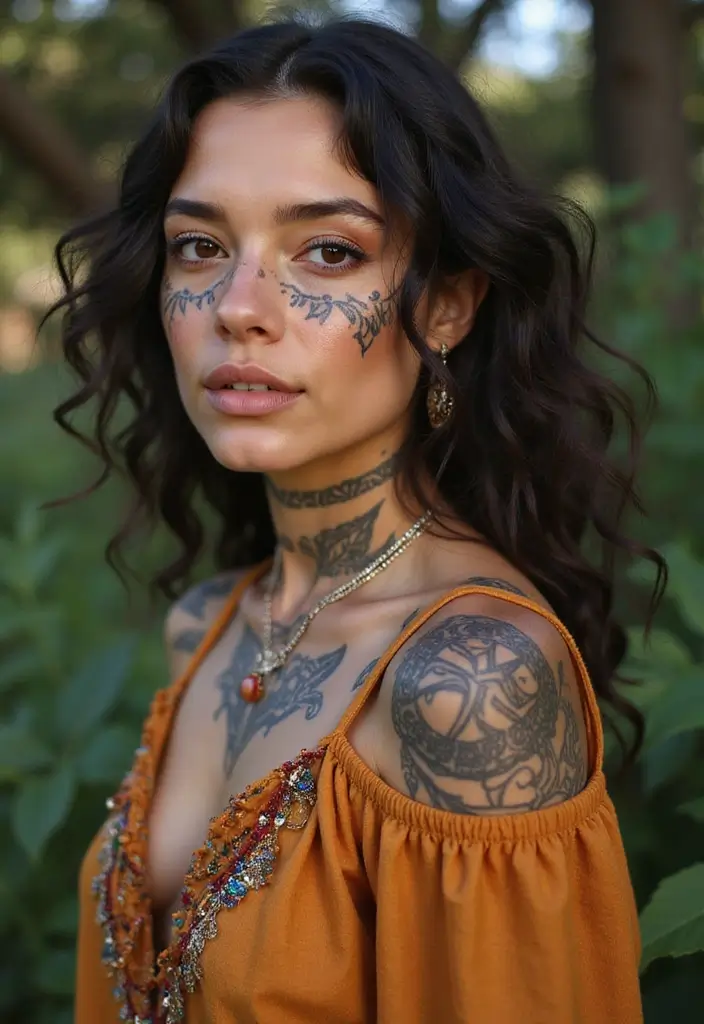 26 Daring Face Tattoos for Women: Edgy & Expressive Art - 6. Eye-catching Tribal Patterns