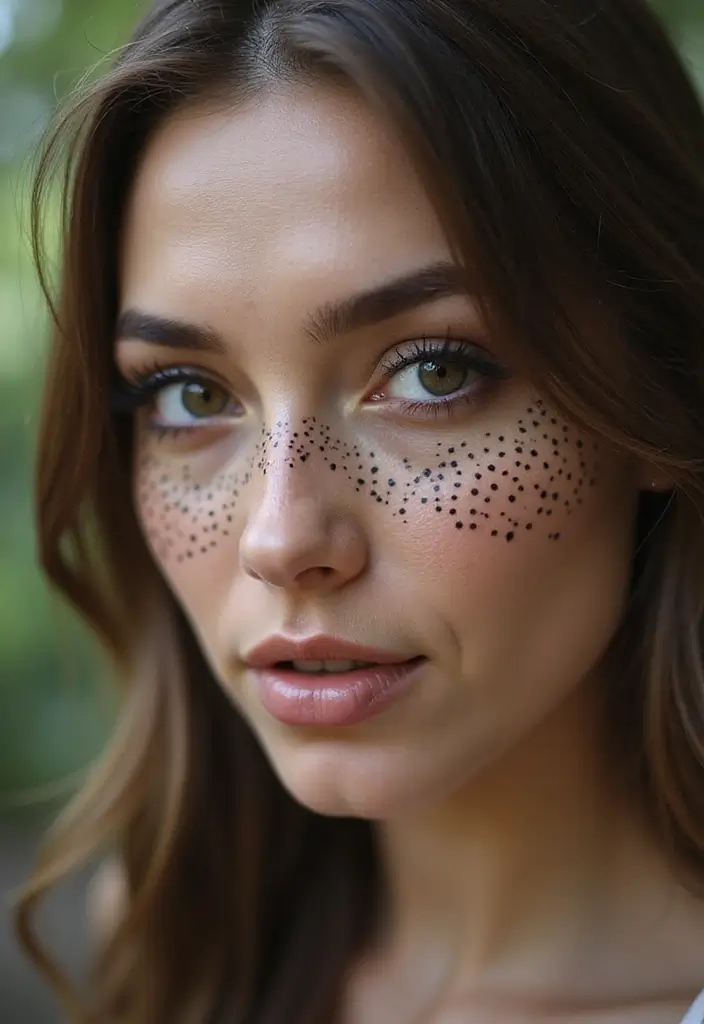26 Daring Face Tattoos for Women: Edgy & Expressive Art - 9. Subtle Dot Work Designs