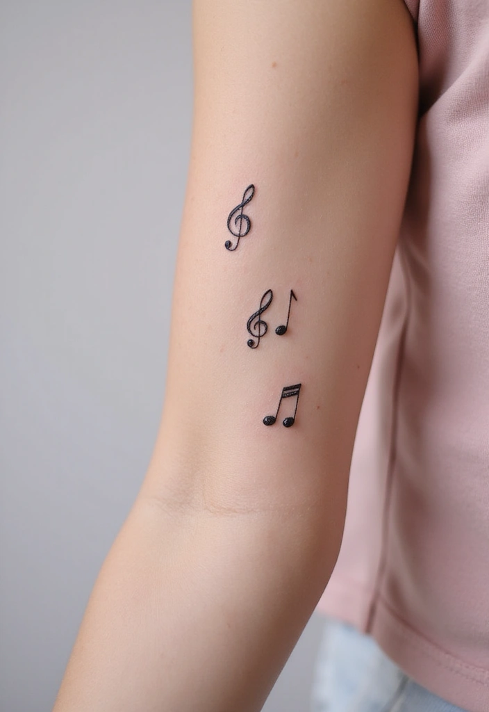26 Delicate Inner Arm Tattoos for Women: Soft & Personal - 15. Small Music Notes