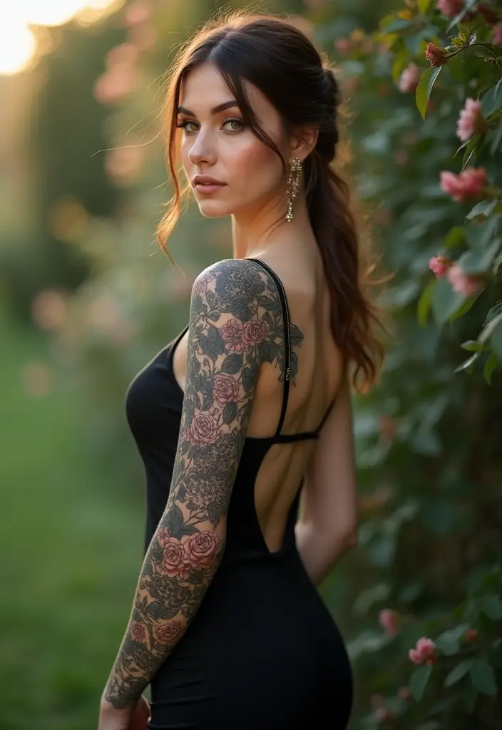 26 Full Sleeve Tattoos for Women: Complete Arm Masterpieces - 18. Floral Lace