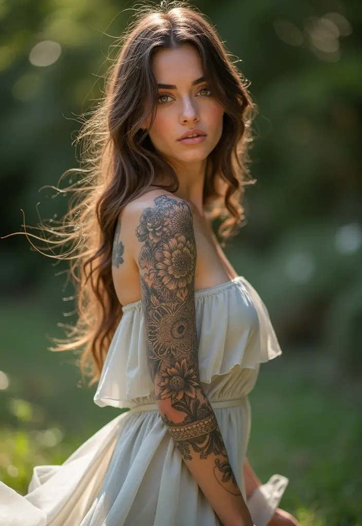 26 Full Sleeve Tattoos for Women: Complete Arm Masterpieces - 6. Floral Mandala