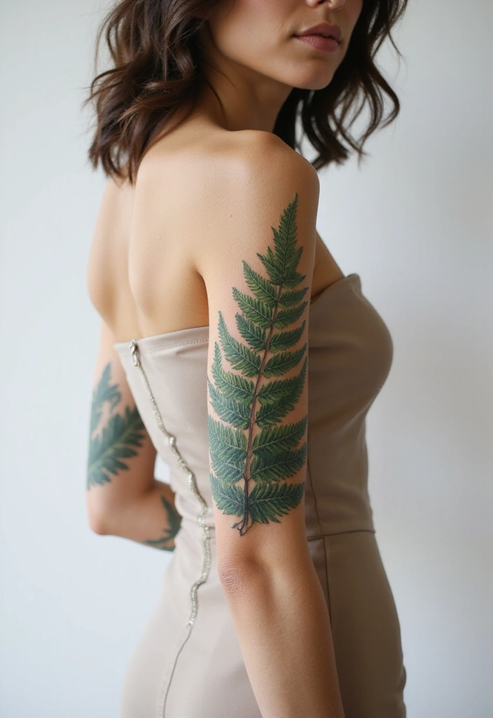 26 Full Sleeve Tattoos for Women: Complete Arm Masterpieces - 9. Artistic Ferns