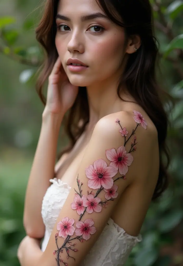 26 Half Sleeve Tattoos for Women: Perfect Balance of Art - 1. Blossoming Cherry Blossoms