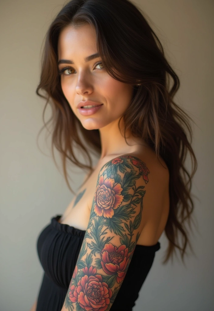 26 Half Sleeve Tattoos for Women: Perfect Balance of Art - 11. Romantic Mixed Florals