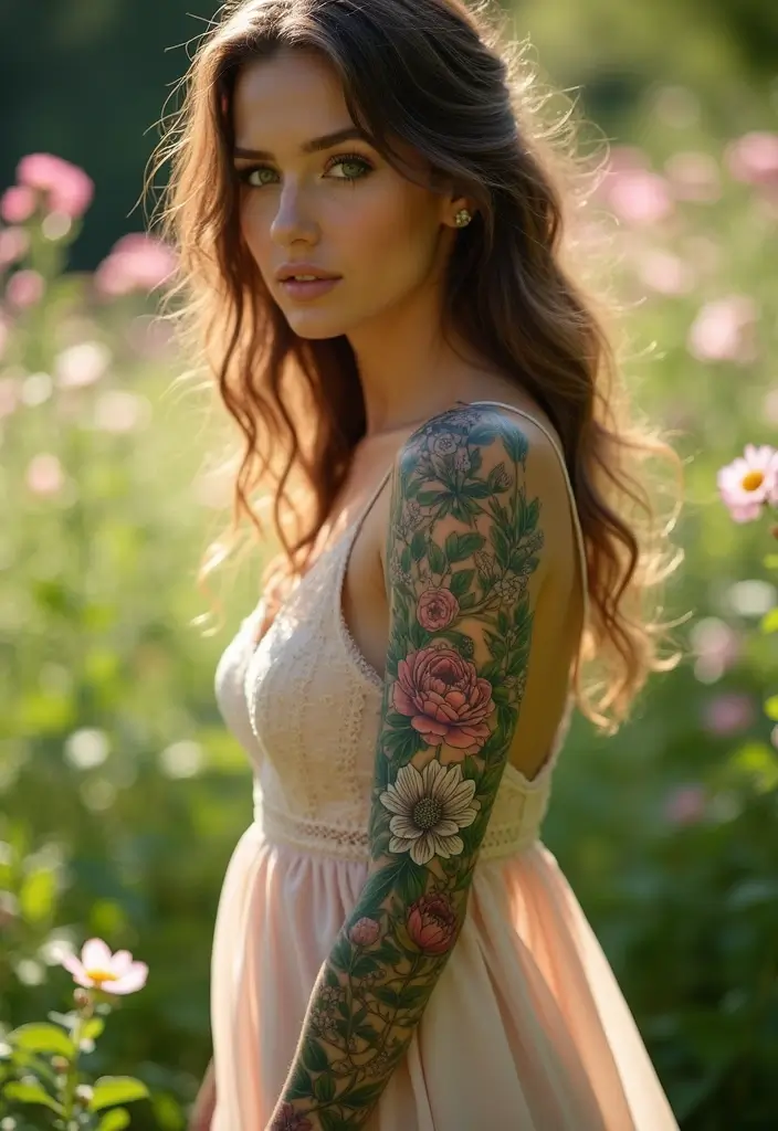 26 Half Sleeve Tattoos for Women: Perfect Balance of Art - 12. Nature-Inspired Floral Elements