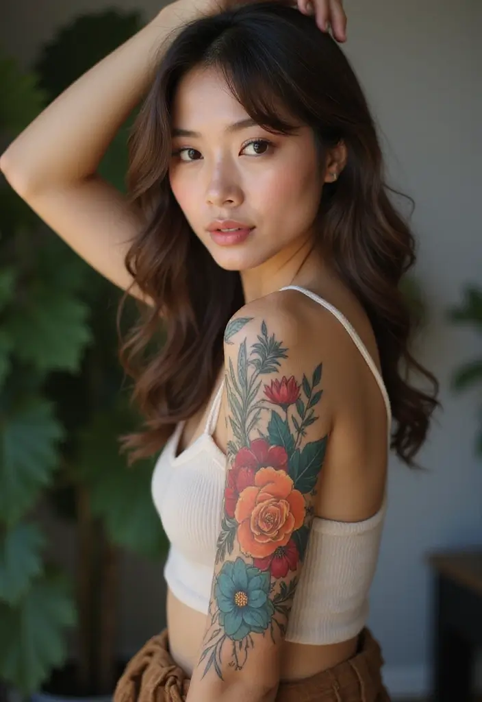 26 Half Sleeve Tattoos for Women: Perfect Balance of Art - 17. Abstract Floral Interpretations