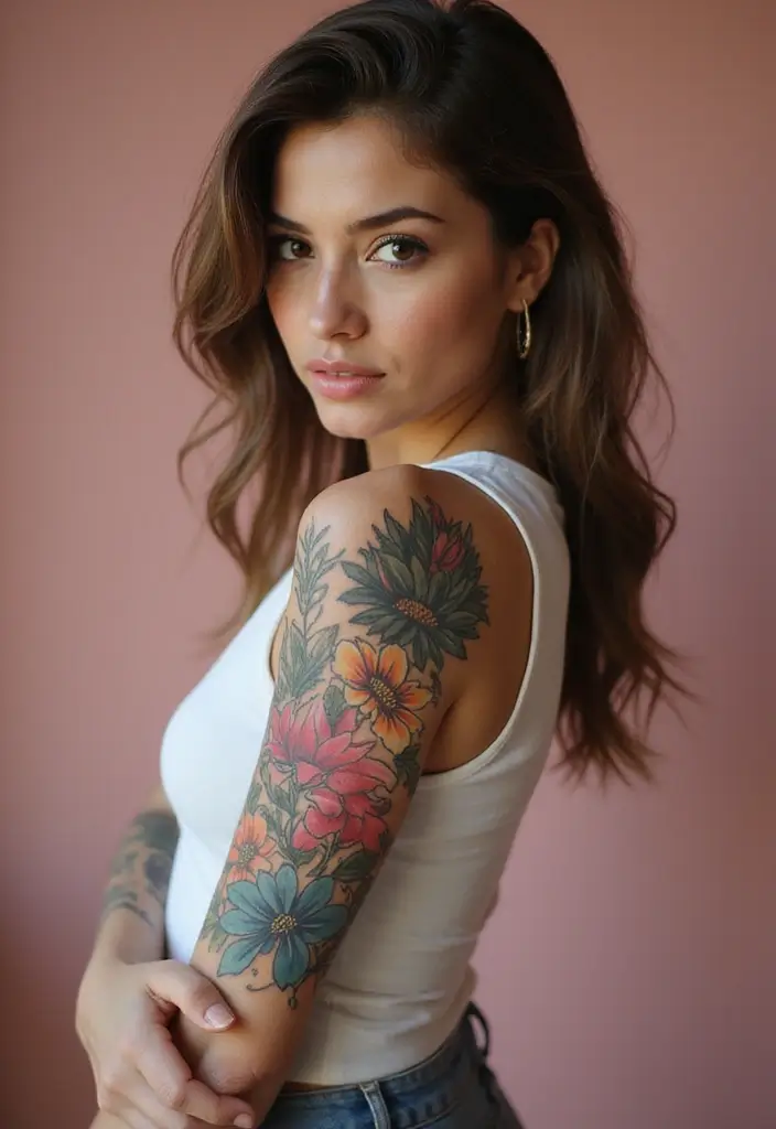 26 Half Sleeve Tattoos for Women: Perfect Balance of Art - 18. Personal Meaning in Floral Tattoos