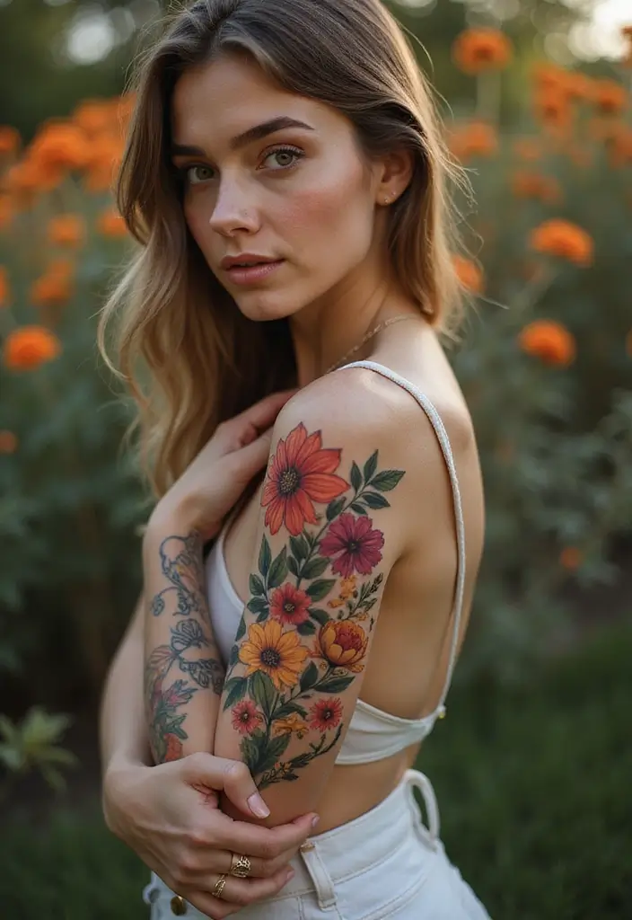 26 Half Sleeve Tattoos for Women: Perfect Balance of Art - 22. Floral Tattoos for Every Season