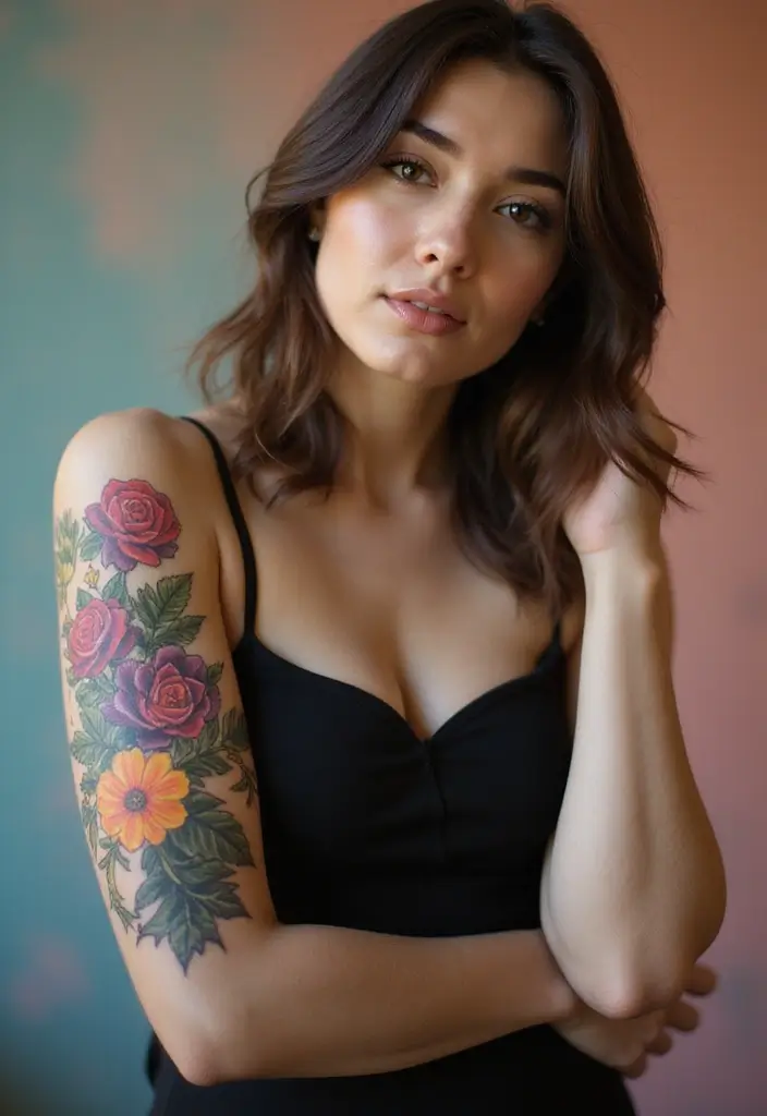 26 Half Sleeve Tattoos for Women: Perfect Balance of Art - 26. Floral Tattoos as Reflection of Self