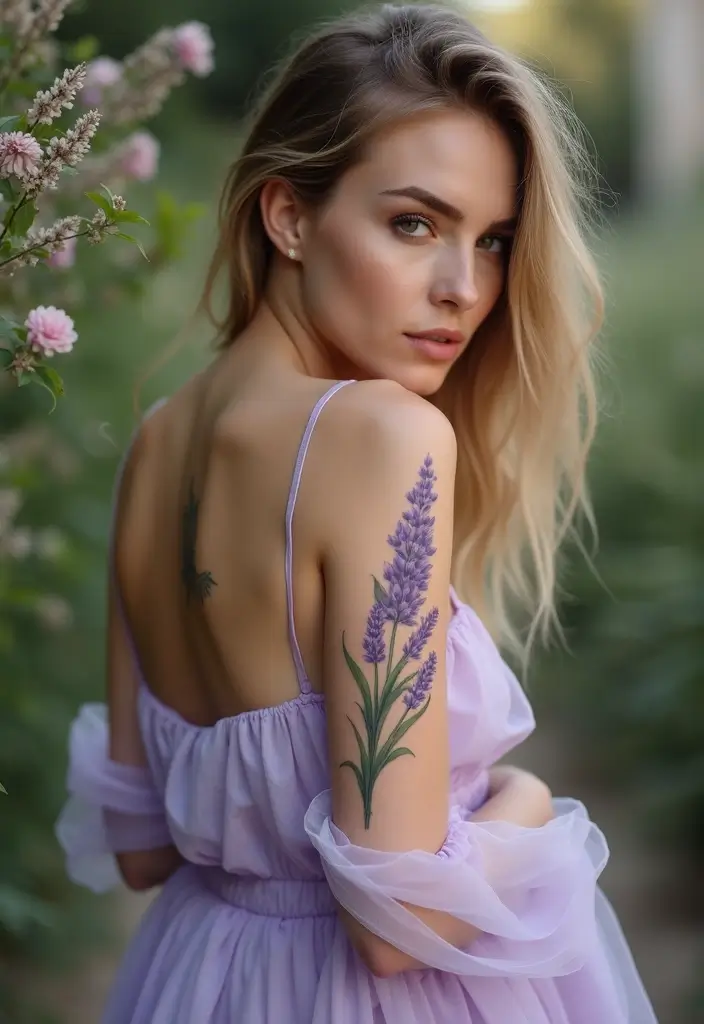 26 Half Sleeve Tattoos for Women: Perfect Balance of Art - 7. Enchanting Lavender
