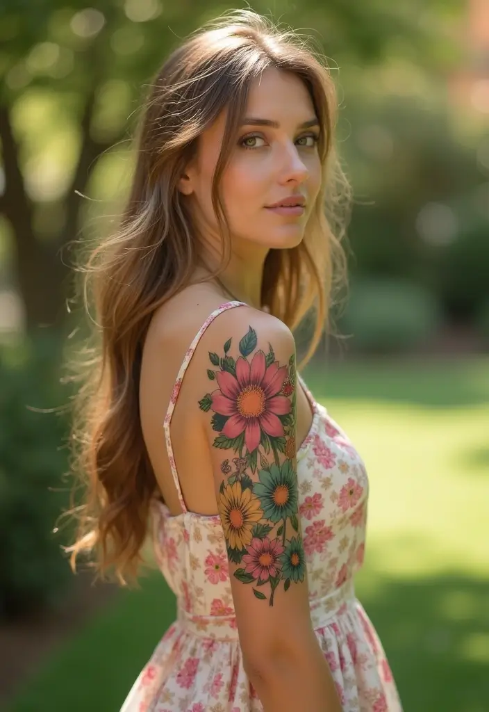 26 Half Sleeve Tattoos for Women: Perfect Balance of Art - 9. Playful Daisies