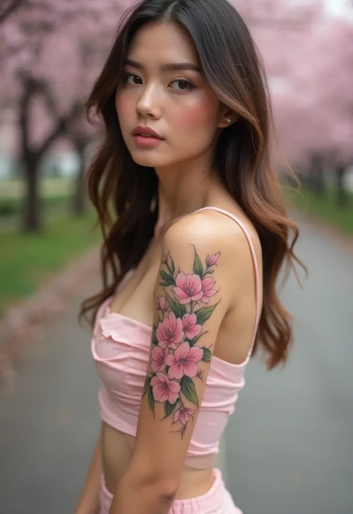 26 Striking Leg Tattoos for Women: Unique & Trendy Ideas - 10. Cherry Blossom Whispers