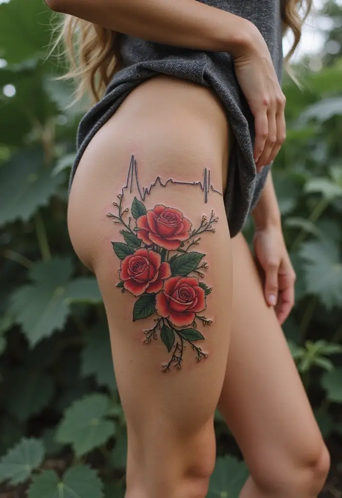 26 Striking Leg Tattoos for Women: Unique & Trendy Ideas - 17. Floral Heartbeat