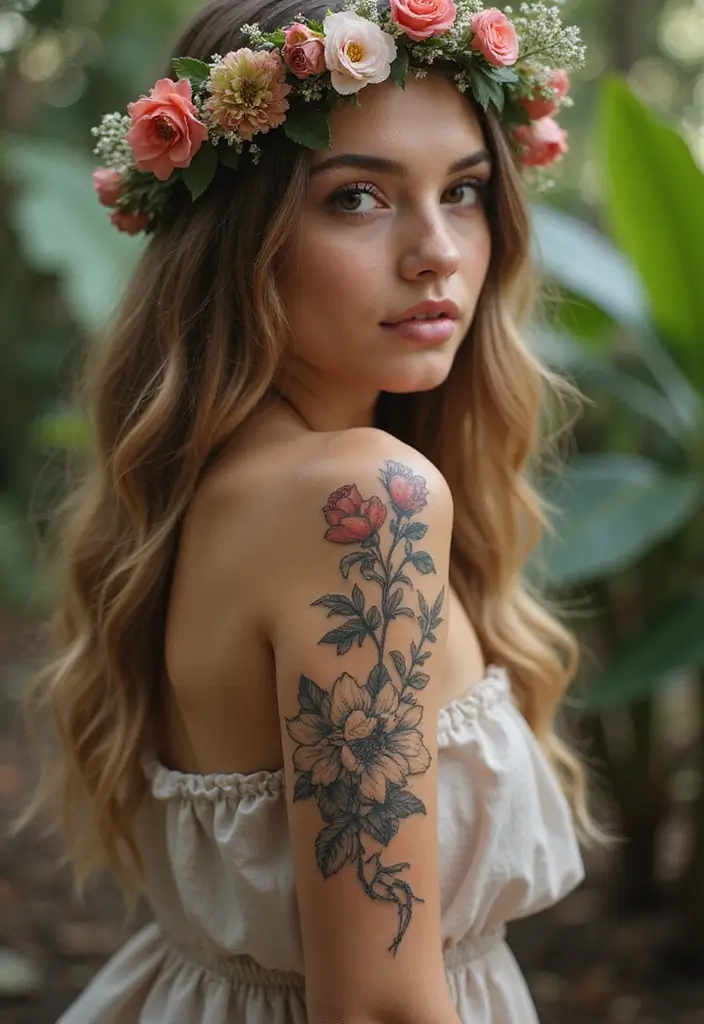 26 Striking Leg Tattoos for Women: Unique & Trendy Ideas - 22. Flower Crown