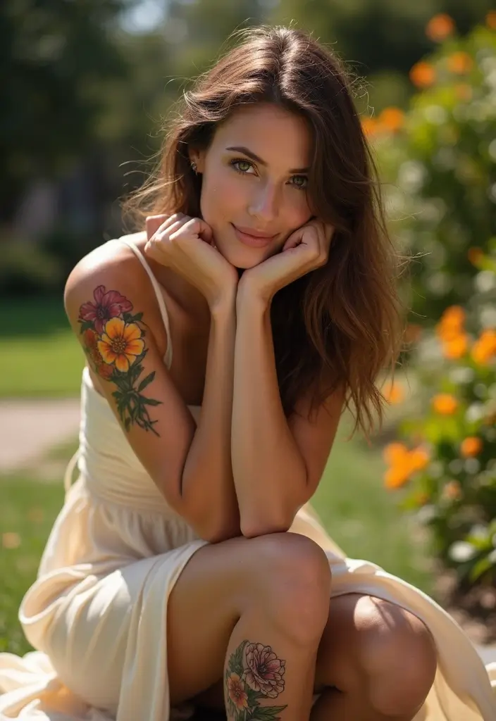 26 Striking Leg Tattoos for Women: Unique & Trendy Ideas - 26. Seasonal Blooms