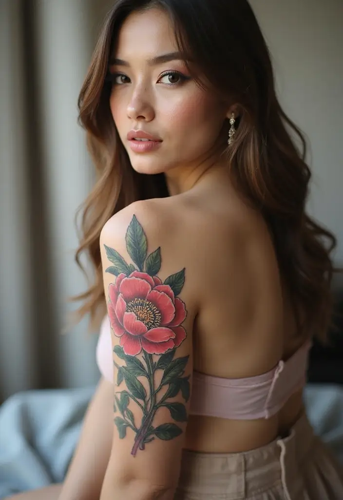 26 Striking Leg Tattoos for Women: Unique & Trendy Ideas - 5. Peony Perfection