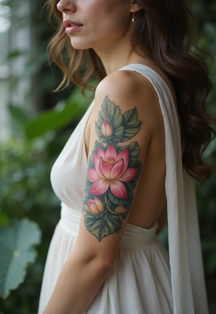 26 Striking Leg Tattoos for Women: Unique & Trendy Ideas - 7. Lotus Blossom Beauty